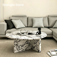 Table basse ronde en marbre Calacatta personnalisée OEM/ODM avec double plateau, mobilier en pierre pour aménagement intérieur moderne de salon