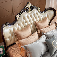 Lit double de style européen en bois massif et cuir véritable, inspiré du style néoclassique français, avec tête de lit plate de 18m/15m de largeur