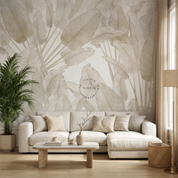 Papier peint mural auto-adhésif imperméable vintage beige neutre à motif de feuilles de bananier tropicales pour la décoration murale du salon et de la chambre