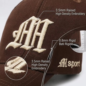 Casquette de baseball en coton 6 panneaux, logo OEM ODM personnalisé, broderie 3D 3,5 mm, motif AH Sport, usine streetwear, faible MOQ, livraison rapide - Product Image 2