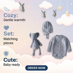 Ensemble barboteuse et <span class=keywords><strong>bonnet</strong></span> en coton tricoté texturé motif losanges pour bébés garçons, tenue nouveau-né avec <span class=keywords><strong>bonnet</strong></span> à nouer, Chine, délai d'échantillon de 7 jours - Product Image 6