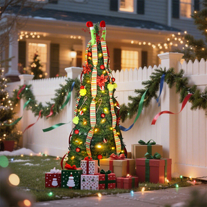 Árbol de Navidad Artificial <span class=keywords><strong>Decorado</strong></span> de 180 cm <span class=keywords><strong>con</strong></span> Adornos de Listón Preiluminado, Decoración Navideña para el Hogar - Product Image 5