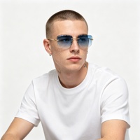 Lunettes de Soleil de Designer Rétro Carrées en Métal Sans Monture avec Logo Personnalisé UV400 pour Hommes et Femmes, Coupe Diamant
