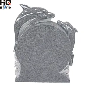 HQ STONE dolphin headstone grey granite tombstones designs g603 grey granite monument