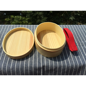 Hemlock Wood Round Bento <b>Box</b> Single Layer Portable Wooden Lid Solid Color <b>Lunch</b> <b>Box</b> For Students Children Adults - Product Image 3