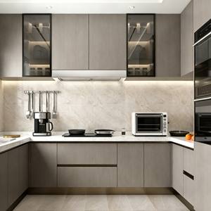 Gabinetes de Cocina Modernos de Lujo en Beige 2026, Juego de MDF y Melamina Personalizado con Almacenamiento de Puerta de Vidrio y Electrodomésticos Integrados - Product Image 1