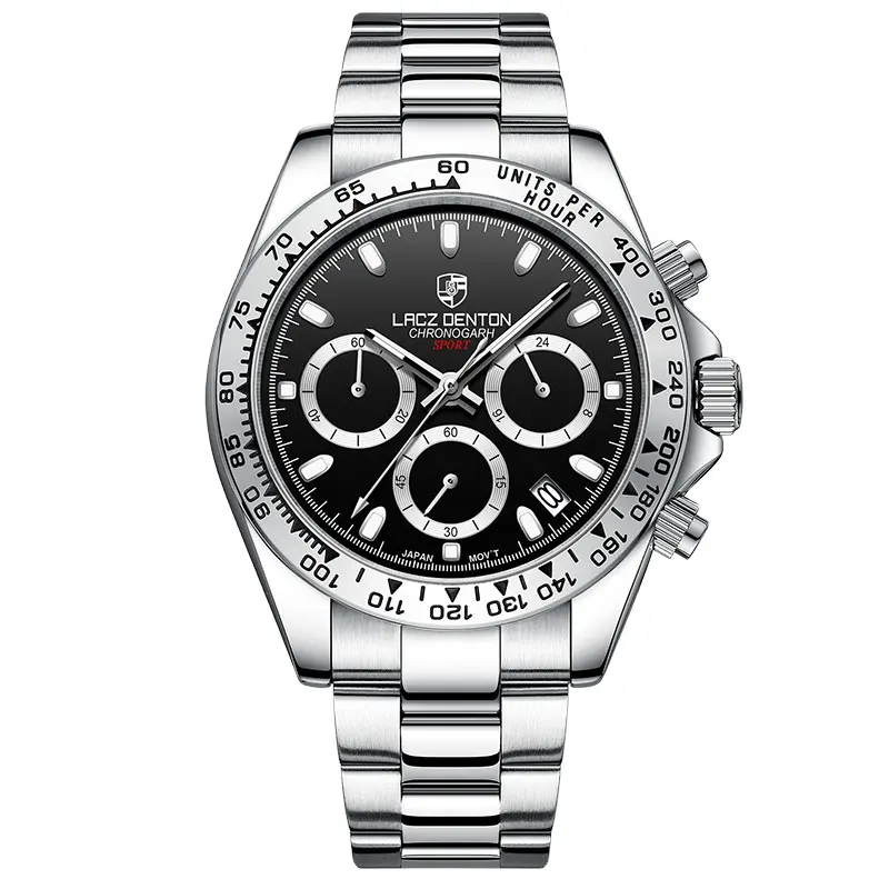 2022 New Lacz Denton 9105 Men's Quartz VK63 Watches Fashion Sport Top Brand Chronograph Stainless Steel 100M Waterproof Watch