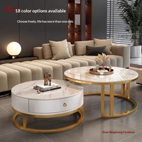 Nouvelle table basse ronde en marbre avec cadre en bois, rangement rétractable, mobilier moderne de luxe pour petits appartements