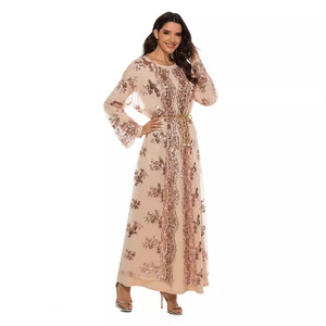 European and American New High-Density Bead Embroidery <b>Long</b> <b>Skirt</b> Elegant Flared Sleeve Dress - Product Image 5