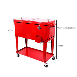 ถังน้ำแข็งโลหะสีแดงขนาดใหญ่ 80QT/75L พร้อมล้อ สำหรับใช้งานกลางแจ้ง โต๊ะฟุตบอล ความจุเยอะ ขายส่งราคาถูก - Product Image 5
