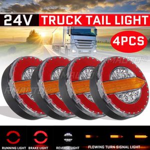 4 pièces Feux arrière LED ronds 24V pour remorques, clignotants séquentiels dynamiques, feux de freinage et de recul pour camions, tracteurs, remorques et fourgons - Product Image 1