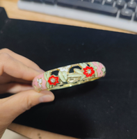 Bracelet jonc ouvert en alliage plaqué or, largeur 1,4 cm, motif floral, pour femme, style palais, inspiré de la mode chinoise Jingtailan