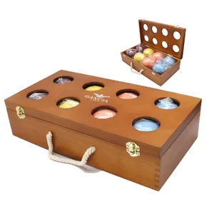 90mm Bocce Ball Set With Wooden Box Weight With 8 Resin Bochie Balls Pallino Measuring Rope 2-8 Players