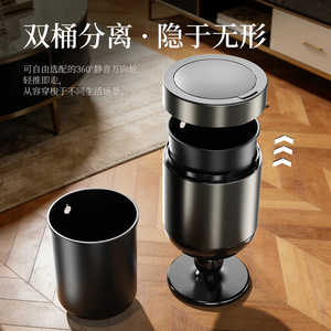 Stainless Steel Trash Can Cylindrical With Lid Indoor Use Living Room Bedroom Style - Product Image 4