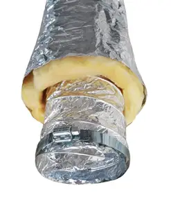 Sistem kipas saluran Aluminium 12 inci, saluran udara fleksibel terisolasi 32 kaki dengan 2 buah klem baja tahan karat 12 inci
