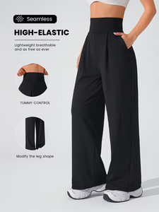 Pantaloni Sportivi Estivi da Donna a Vita Alta, Gamba Larga, con Elastico, <span class=keywords><strong>Comodi</strong></span>, Vestibilità Ampia, Tinta Unita, Traspiranti, Taglia XL - Product Image 4