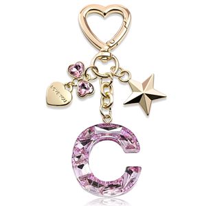 Llavero con Letra Inicial en Inglé<span class=keywords><strong>s</strong></span>, Diseño de Estrella, Corazón y Lazo, Colgante de Cobre Brillante, Accesorio para Bolsos, para TI - Product Image 5