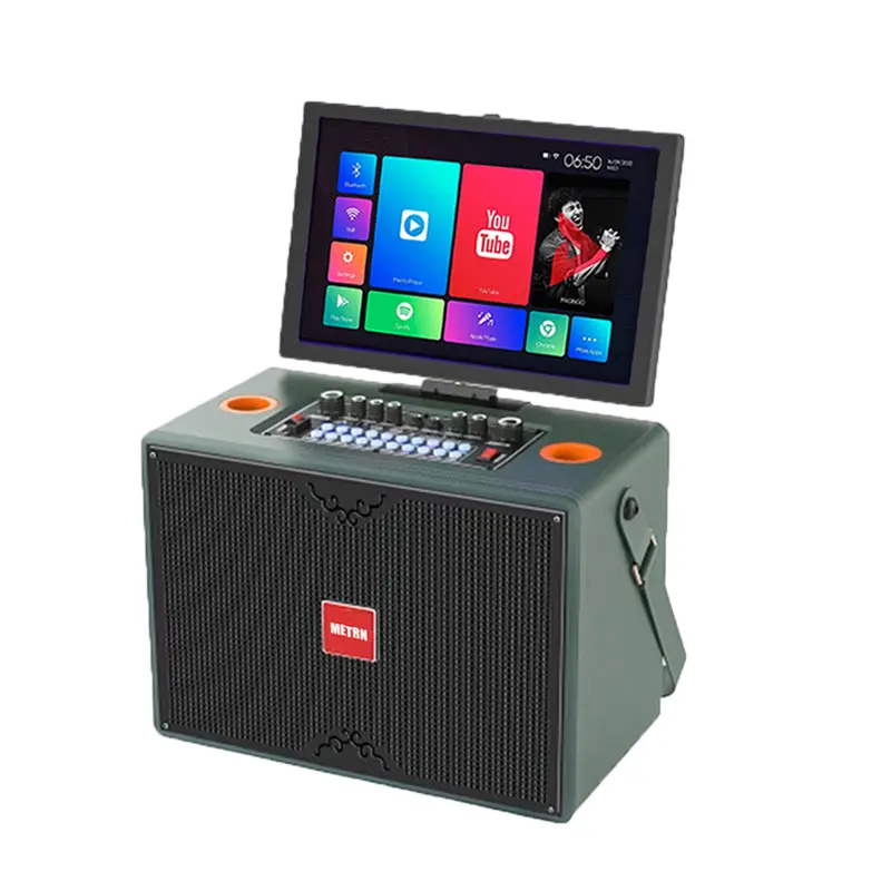 Şarkı sözleri ekran + 2 kablosuz mikrofon, 14 "HD dokunmatik ekranlı Karaoke sistemleri ile yetişkin Karaoke makinesi