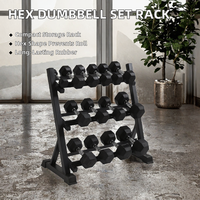 Ensemble d'haltères hexagonales recouvertes de caoutchouc avec support de rangement pour salle de sport à domicile, entraînement de force commercial, poids libres, équipement de fitness pour hommes