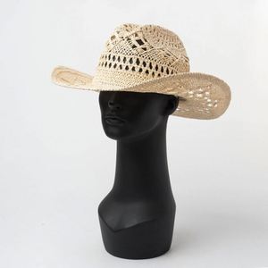 Nouveau Chapeau de Paille Cowboy Creux Printemps-Été 2025 – Tendance Décontractée pour l'Extérieur, Chapeau de Soleil à Large Bord en Paille de Papier - Product Image 2