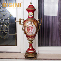 Pot de fleurs classique, art peint, ornements décoratifs haut de gamme, cadre doré, support rétro, pot de fleurs sur pied