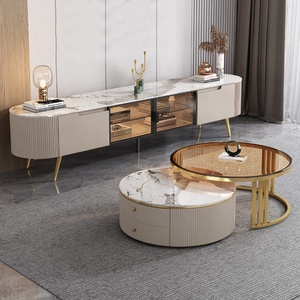 Chất lượng cao hiện đại sang trọng bằng đá cẩm thạch bằng gỗ <span class=keywords><strong>TV</strong></span> đứng và Bàn cà phê thiết lập cho nội thất phòng khách phong cách thiết kế nội thất <span class=keywords><strong>2025</strong></span> - Product Image 3