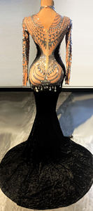 Vestido de fiesta de terciopelo de cristal dorado elástico elegante para mujer, vestido de noche de baile de graduación, vestidos de sirena - Product Image 6