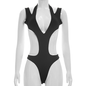 Viviblook Y26BS153 Body de verano para mujer, con cuello halter, hombros descubiertos, color liso, espalda descubierta, triangular - Product Image 1