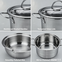 Ensemble de casseroles en acier inoxydable moderne de 8 pièces, avec couvercle en verre, sans revêtement, compatible induction, respectueux de l'environnement, passe au lave-vaisselle
