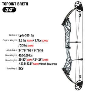 Arco Compuesto Topoint Archery Breth 34 para Tiro al Blanco, con Cuerpo y Levas CNC, Palas Gordon, Cuerda BCY, para Uso Exterior, 3.4lbs, para Zurdos - Product Image 6