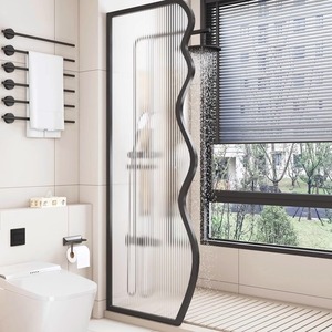 Salle de bain en acier inoxydable style crème, paroi en verre ondulé, séparation sec/humide, cloison de douche, moderne - Product Image 2