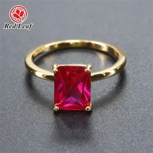 Redleaf Manufacturer Luxury 925 Sterling Silver Rings Fashion Jewellery Emerald Cut #5 Ruby Engagement Ring For Party