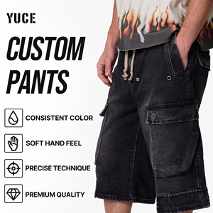 YUCE Pantaloncini Cargo in Denim Nero Lavato Personalizzati OEM Estivi Casual Street Y2k Baggy Jorts con Tasche Multiple <span class=keywords><strong>Jeans</strong></span> Capri - Product Image 1