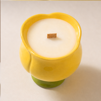 Lilin Aromaterapi Bentuk Bunga dengan Sumbu Kayu, Wadah Keramik, Lilin Kedelai, Dekorasi Pernikahan di Rumah