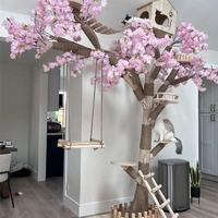 Arbre à chat en bois massif robuste pour les gros chats - Multifonctionnel avec poteau à gratter, maison et lit pour chat, utilisation toute l'année