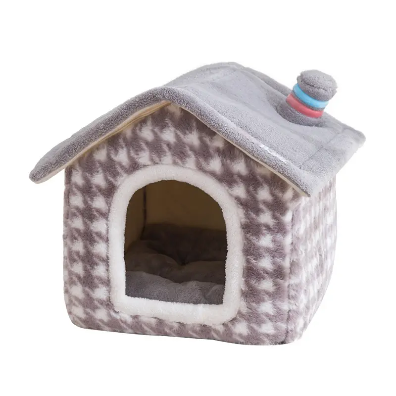 Maison de chien moderne, mode intérieure, lit de grotte pour chien, lit en peluche bleu pour animaux de compagnie