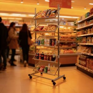 ชั้นวางสินค้าเหล็กพร้อมล้อล็อคได้ ชั้นวางเคลื่อนที่ขนาดใหญ่สำหรับวัสดุส่งเสริมการขาย - Product Image 1