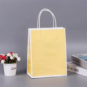 Sac en papier kraft avec logo imprimé, blanc et brun, sac cadeau pour le shopping, avec laminage, pour la promotion en supermarché - Product Image 1