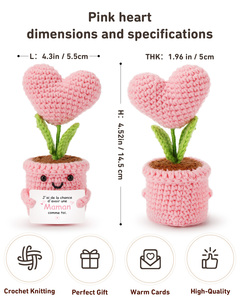 Hand Crocheted Heart Flower Artificial Plant Cotton Craft <b>Ornament</b> Pink Pot Positive Affirmation Gift Home Decor - Product Image 2