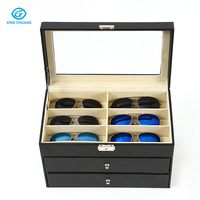 Noir trois couches 18 pièces boîte de rangement pour lunettes en cuir étui à lunettes anti-poussière PU conteneur de lunettes multiples