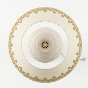 French Cream Style Gourd Sculpture Floor Lamp Rough Texture <b>Standing</b> Lamp Lace Trim Pleated Shade Home Decor Light - Product Image 4