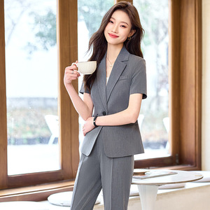 Women's Short Sleeve Suit Set Summer Thin Style Elegant Workwear Professional Office Lady Breathable Worsted Fabric - Product Image 1