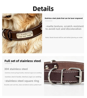 Collier pour chien en cuir gravé sur mesure, robuste, avec quincaillerie en acier inoxydable 304, accessoires pour animaux de compagnie en gros, fabrication sous marque privée
