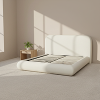 Lit double rembourré de style européen, sommier à lattes, lit plateforme beige, meubles de chambre à coucher, boucle, cadre en bois de pin de haute qualité