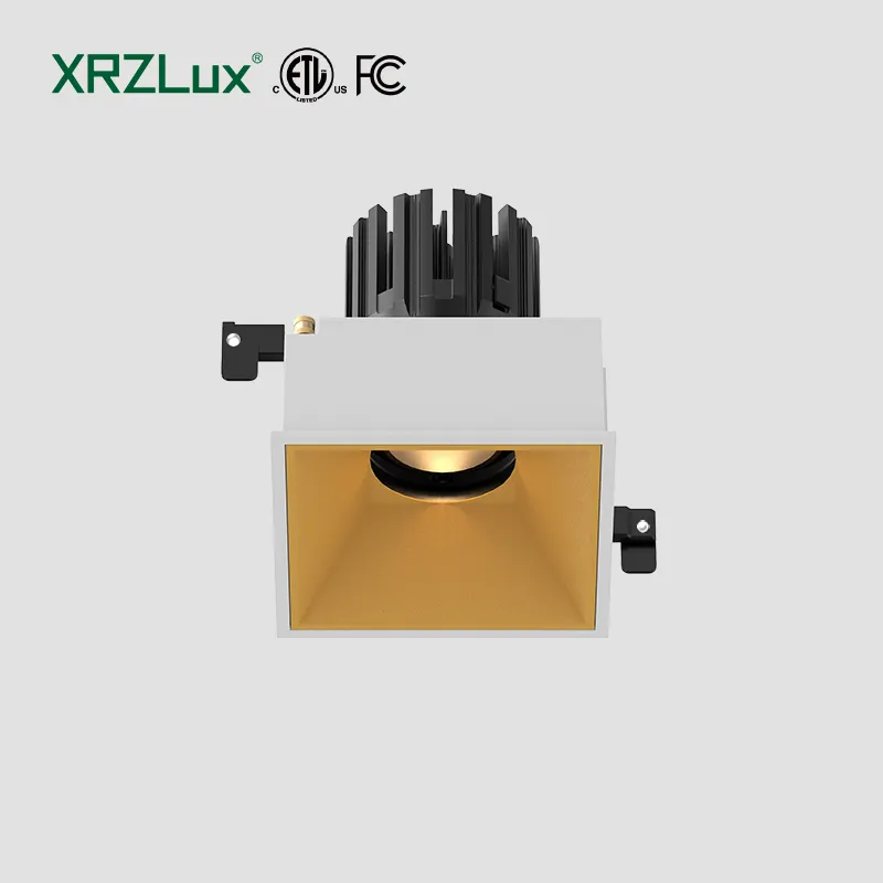 XRZLux 15W Aluminio Cuadrado Ajustable Empotrado Led Downlight CRI97 Antideslumbrante LED Foco de techo Regulable COB Downlight ETL