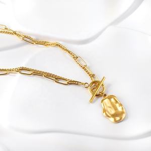 Collier cubain pour couple en acier inoxydable plaqué or 18 carats, étanche, au design irrégulier et tendance - Product Image 5