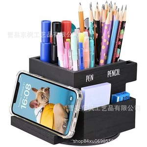 Wooden Desk Organizer Stationery <b>Storage</b> <b>Box</b> Rectangle Standing Type Office Organizer With <b>Drawer</b> For Pencils Scissors Markers - Product Image 2