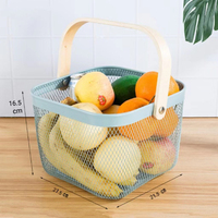 IJzeren metalen afvoermand met houten handvat Huishoudelijke handgreep Draagbare opbergmand voor fruit en groenten Keuken