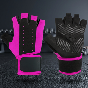 <b>Half</b> Finger Gym Fitness Gloves Black Pink Breathable Non <b>Slip</b> Adjustable Wrist Strap for Weight Lifting Training Unisex - Product Image 4