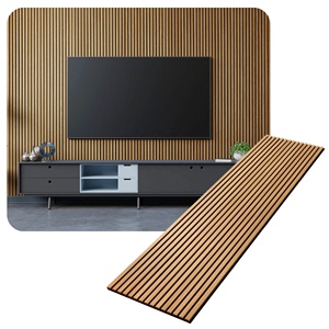 Mur de fond TV Panneaux muraux acoustiques décoratifs en bois Placage chêne naturel MDF Panneau acoustique en bois à lattes avec feutre PET noir - Product Image 1